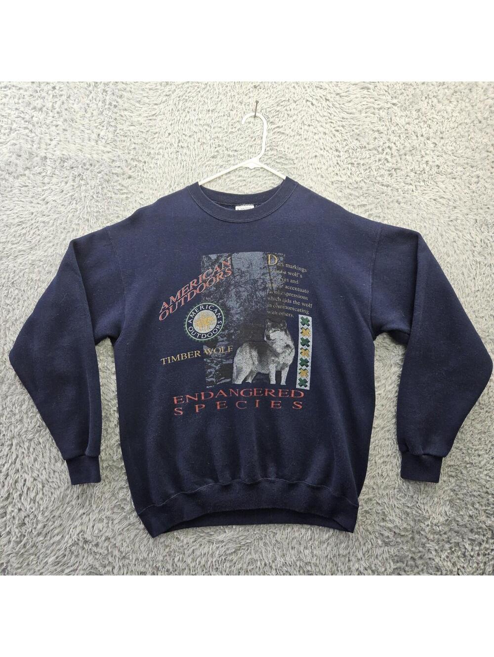 Vintage 90s Sweatshirt Large American Outdoors Timber Wolf Santee USA Nature